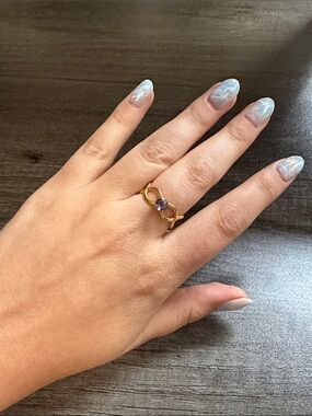 Gold plated stainless steel ring w/ purple stone (adjustable)